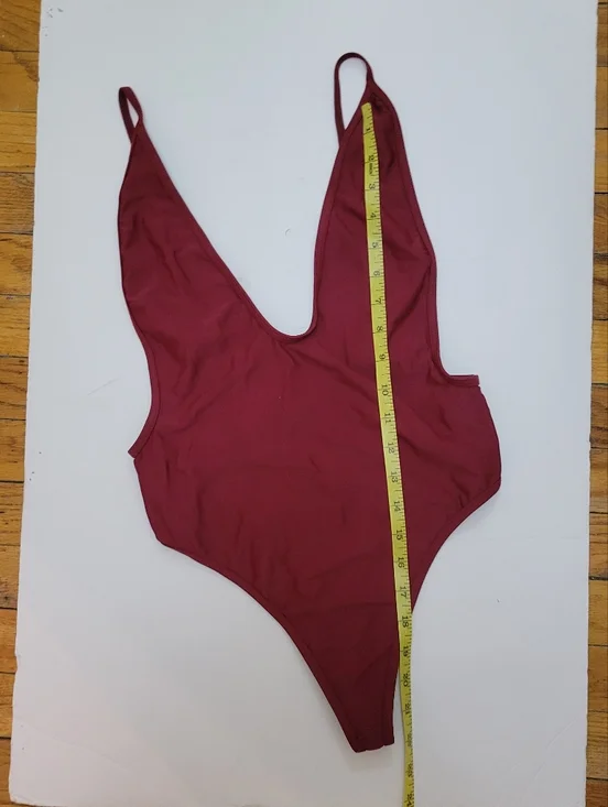 Deep V Burgundy Backless High Cut Thong One-Piece Swimsuit Y2K Sexy 90s Baywatch - Picture 5 of 8